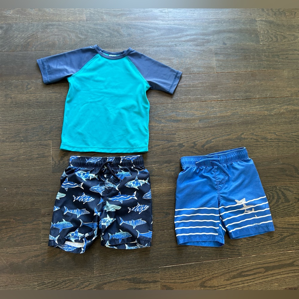3 T boys swim trunks and 1 rash guard top. ALL 3 items one price